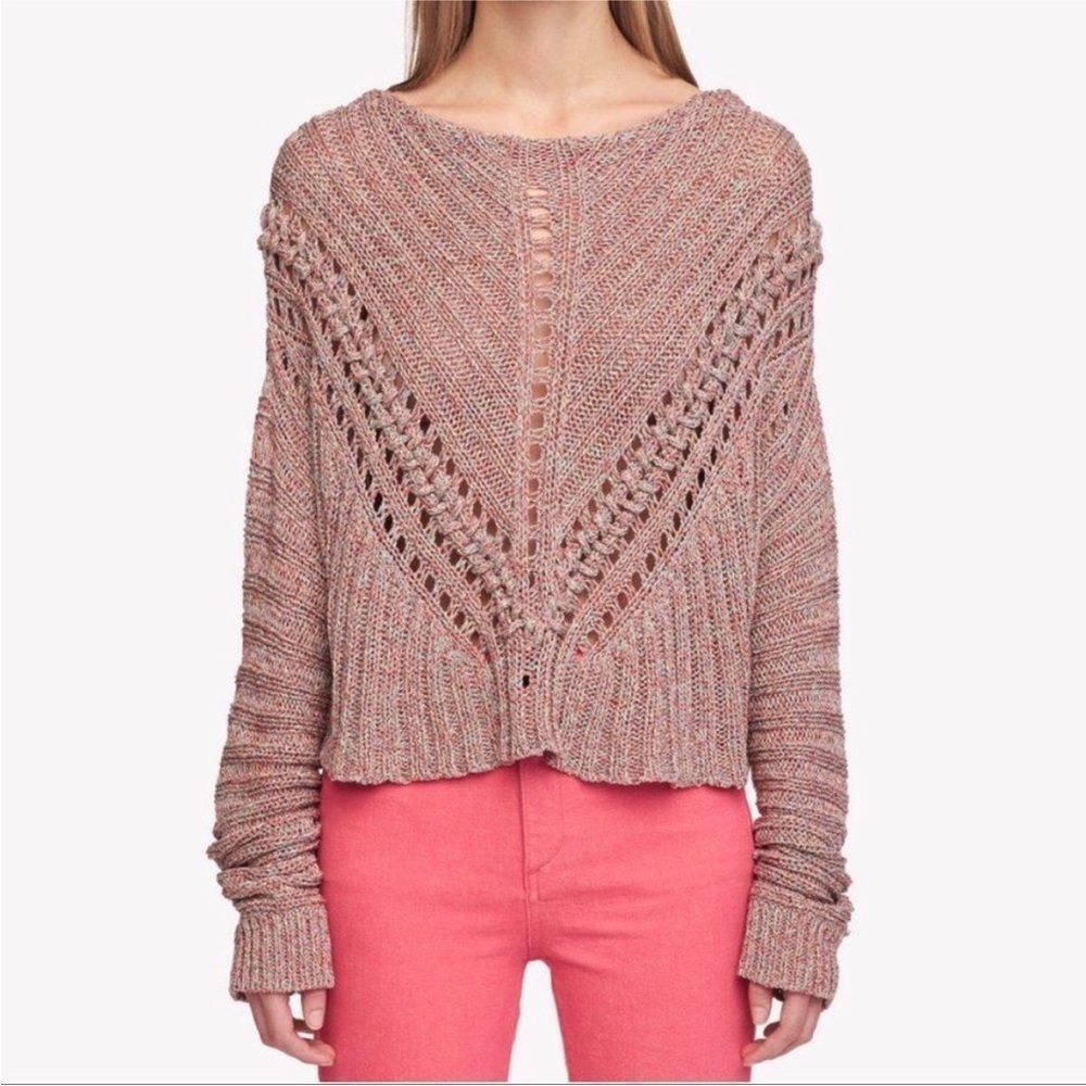 Rag & Bone Roman Pullover‎ Open Knit Red Gray Sweater Women’s Medium